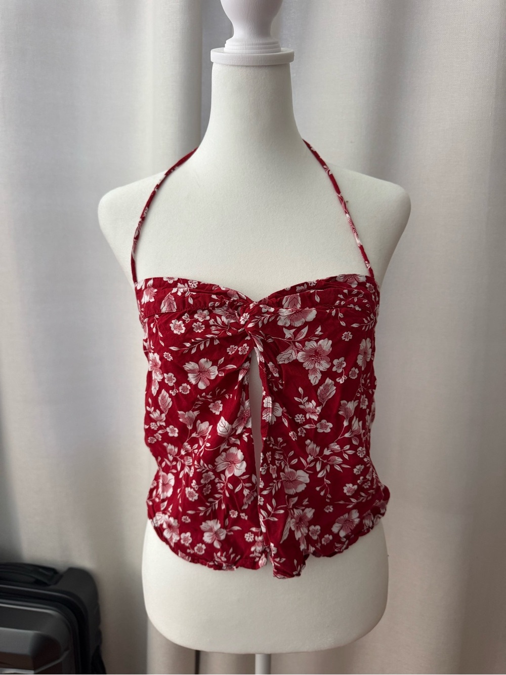 Red Floral Tie-Front Halter Top